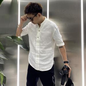 Summer Mens Loose Linen Short Sleeve Shirt Thin Fashionable City Style Pure Color Five-Button Casual Luxurious Half Sleeve Top