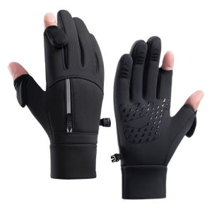 Winter Cycling Gloves Windproof Men Women Touchscreen Warm Gloves Motorcycle Water-Repellent Zipper Pocket Fingertip Flip Gloves