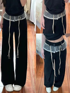 Casual Lace Patchwork Womens Spring Autumn Fashion Versatile Loose Slimming High Waist Wide Leg Pants Breathable Comfortable