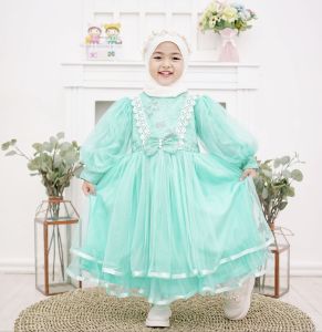 Gamis/gaun pesta anak perempuan tile brukat mewah