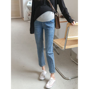 South Korea High Goods ~ Elastic Maternity Jeans Spring and Autumn Outer Wear High Waist Belly Support Cigarette Pants Skinny Pants Cropped Pants Fashion