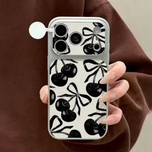 TAOYUNXI | Black Cherries with Bows Hard Leather Phone Case For iPhone 17 Pro Max 16 Pro 13 15 11 12 14 Soft Lens Protective Back Cover