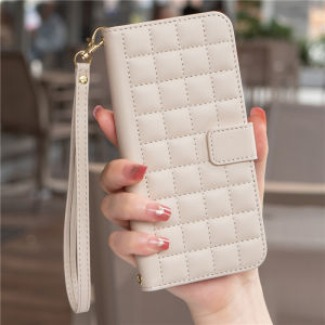 Redmi Protective Cover Leather Style Crossbody Bag Flip Cover Square Grid Design Mobile Phone Shell Wallet Type 4G 5G Version
