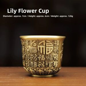 Retro Laser Engraving Pure Brass Tea Cup Alcohol Cup Longfeng Present Cup Bafu Cup Decorative Tabletop Brass Tea Table Decoration