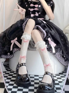 White Lace Lace Stockings Female Japanese Cute Pure Desire Style Pink Bows Lolita Ballet Style Calf Socks