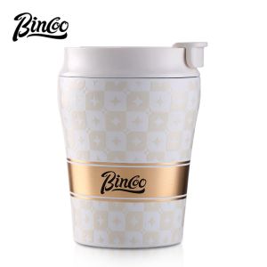 BINCOO แบบพกพาขนาดเล็กเซรามิกกระติกน้ำสุญญากาศด้านในเป็นแก้วกาแฟนำความร้อนฉนวนสองแก้วกาแฟ280มล./500มล.