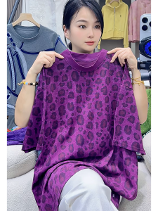 QINGNAER | Plus Size Loose Fit Vintage Leopard Print T-Shirt