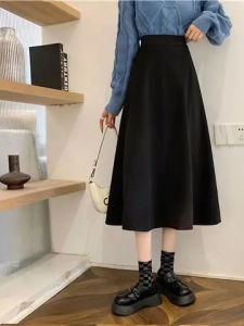 กระโปรงทรงเอเอวสูงสีดำ ทรงเข้ารูป สำหรับผู้หญิงไซส์ใหญ่ ฤดูร้อน 2024 กระโปรงทรงเอเอวสูง กระโปรงทรงเอทรงเข้ารูป กระโปรงทรงเอเอวสูง