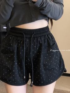 Black High-Waist Design Sensation Small Audience Hot Pants Casual Pants Women Summer Loose Sports Pants Wide Leg Pants Shorts