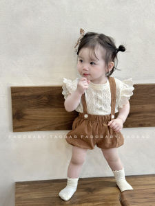 Bộ Đồ Trẻ Em Mùa Hè Thời Trang Cho Bé Gái Bộ Quần Áo Hai Mảnh Quần Short Phong Cách Hàn Quốc Vải Cotton Polyester