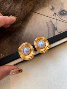 CAFFTI | Unique Exaggerated Silver Pin Metallic Matte Pearl Earrings