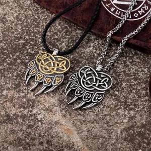 Viking Bắc Âu Móng Vuốt Sói Vòng Đeo Cổ Cho Nam Celtic Chữ Rune Thép Không Gỉ Da Thật Chính Hãng Da Tự Vệ Bùa Hộ Mệnh Phong Cách Punk Trang Sức