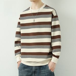ROMON | Loose Mens Sweatshirt Romon Long Sleeve Round Neck Sporty Striped T-Shirt Casual Bottom Shirt For Youth Fashion Urban Style