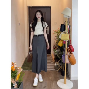 Elegant Stylish High Waist Slimming Top A-line Skirt Set