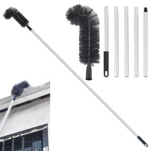 รางน้ําหลังคาทําความสะอาดขยาย Duster แปรงทําความสะอาดรางน้ํา Telescopic Debris ใบสาขา Remover แปรงปัดฝุ่นหลังคา