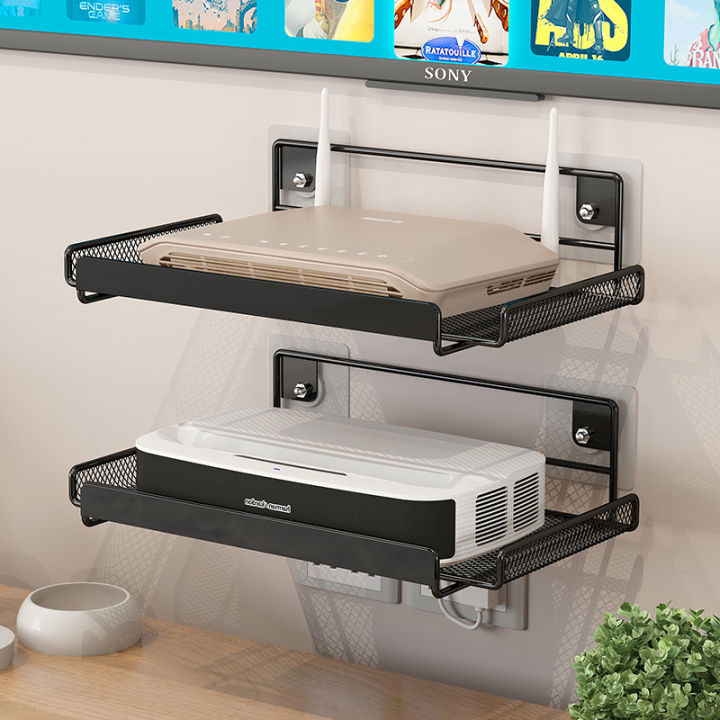 Router Rack Wall Mounted WiFi Storage Box Rack Punch-Free TV Set-Top ...