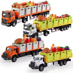 Simulation City Food Transport Vehicle Cargo Truck Alloy Play Educational Toys Diecast Construction For Kids