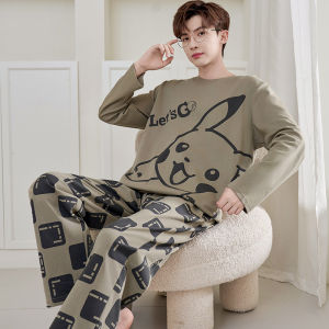 Pure Cotton Sleepwear Long Sleeve Thin Cartoon Large Size Youth Boys School Students Home Comfortable Pajamas Set for Men
