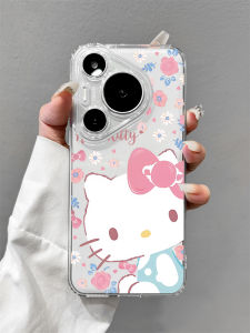 Floral KT Cat Huawei Pura70Pro Phone Case 2024 New Clear Full Cover Lens Protection Womens Style Anti-Fall High-End Sensation