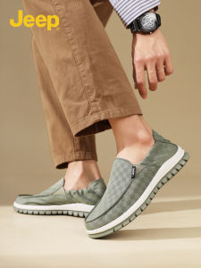 Jeep Mens Casual Shoes Lightweight Soft Bottom Slip-On Work Shoes Summer Dad Casual Footwear Comfortable Breathable Canvas