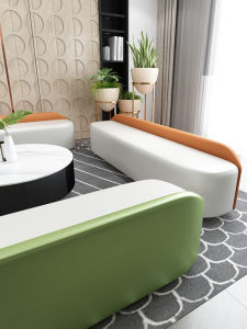Modern Minimalist Long Sofa Bench Home Living Room Beauty Salon Clothing Store Designers Resting Back Chair Adult Leather Wood