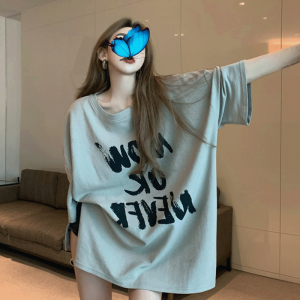 Áo Thun Nữ Tay Ngắn Dáng Rộng Màu Kaki Phong Cách Retro Mỹ Mùa Hè Thiết Kế Chữ T-shirt Thoải Mái Dài Vừa Phải