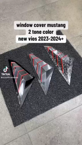 Toyota Vios 2023-2025 V2 Design 2 Tone Red Line Mustang Side Louver Cover Rear Door Windows Triangle Cover - 2pcs/set