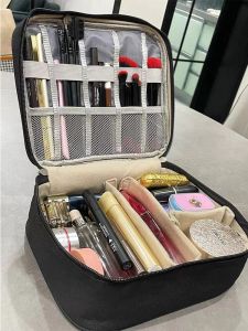 กระเป๋าใส่เครื่องสำอางแบบพกพาขนาดใหญ่สามชั้น สำหรับผู้หญิง กระเป๋าใส่แปรงสีฟัน กระเป๋าถือเดินทางแบบยูนิเซ็กซ์ วัสดุ Oxford Cloth