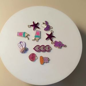 10pcs Mixed Cute Enamel Purple Charms Daisy Flower Heart Butterfly Animal Pendant for Earring Necklace Diy Jewelry Accessory