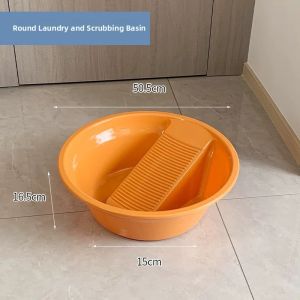 Large Plastic Laundry Basin with Scrub Board Integrated Thickened Laundry Bucket for Home Use Student Dormitory Use