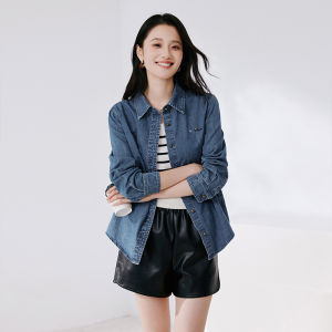 100% Cotton Embroidered Doggies Casual Style Loose Fit Collared Denim Shirt Women Spring New Style Breathable Moisture Wicking