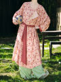 Chang Gong Yu Tang Dynasty Print round Neck Robe Wide Leg Pants Loose Feel Hanfu Traditional Chinese Clothing Women's Set. 