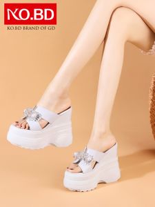 14cm Ultra High Heel Thick Bottom Sandals Women Summer Diamond Slope Heel Slip-On Shoes Inner Heightening Ladies Slippers