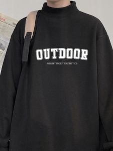 Double-Sided Fleece Long Sleeve Hoodie Mens Mid-Layer Half-High Collar Knitted Shirt Casual Comfortable Winter Base Layer Top