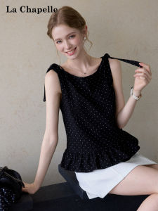 La Chapelle | Dots Bow Shoulder Strap Top Women Summer Slim Fit Ruffled