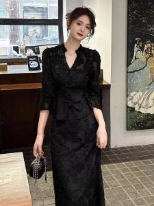SHANGSHA | Elegant and Trendy Lace Chinese Style Qipao Dress Black