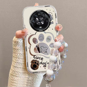 Honor Magic4 Silicone Phone Case Cute Cartoon Dog Paw Design Transparent Hollow out Female Style Anti-Fall Protection Shell Mirror Puff