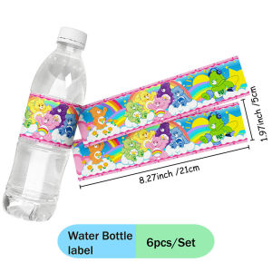 Care Bears | Cared Bears Water Bottle Label 6Pcs Cartoon Theme Sticker Birthday Party Drink Bottle Decoration Festival Celebration Event Supp
