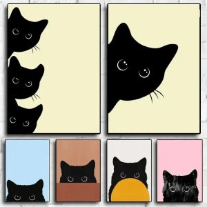 Canvas Painting Funny Black Cat Minimalist HD Poster and Print Nordic Animal Kitten Wall Picture For Kid Bedroom Home Decor