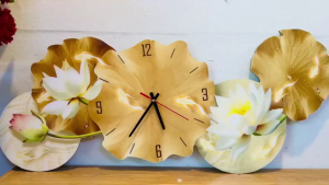 (CÓ ẢNH THẬT) Tranh đồng hồ đèn led hoa sen xanh trang trí phòng khách phòng ngủ khách sạn