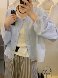 Womens Summer Short Sleeveless Ice Silk Shirt Cardigan Outerwear Long Sleeve Sun Protection Light Weight Loose Fit round Neck