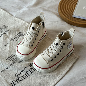 Casual High Top Canvas Shoes for Children Spring Autumn New Style Boys Girls Soft Bottom Board Shoes Korean Version Student Shoes