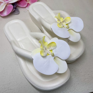 Didi Butterfly Orchid Thong Slippers Beach Sandals Womens Flip Flops Anti-Slip Comfortable EVA Plant Pattern Flat Bottom Slippers