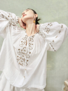 SUSHE | Romantic Leisurely Rayon Embroidered Ruffled Blouse and A-line Shorts Summer Set