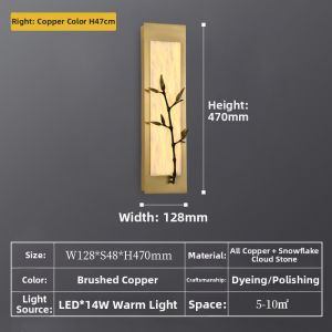 WOGU | New Chinese Style Wall Light Full Copper and Snowflake Marble