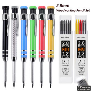 Professional 42mm Long Nose Metal Carpenter Pencil Set with 2.8mm Refill Lead Deep Hole Woodworking Engineering Marking Tool
