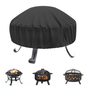 Fire Pit Cover Round 34 Inch - Outdoor Firepit Cover Heavy Duty & Waterproof Patio Fire Table Cover Fireplace Cover Accessories
