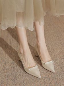 Giày Cao Gót Mũi Nhọn Phong Cách Pháp Giày Cao Gót Thoải Mái Cho Tiệc Cưới Giày Đế Cao Bằng Cao Su Chống Trượt