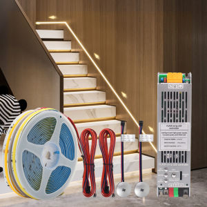 MJJC | 5M 10M 15M Sensor Motion Stairs LED Strip Light Kit 24V COB Water Flow Staircase Step Lighting for Interior Ladder Corridor Lamp