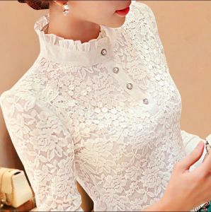Thickened Fleece Long Sleeve Womens Lace Shirt Warm Base Layer Shirt Autumn Winter Inner Wear T-shirt Top Stylish Commute Pure Color